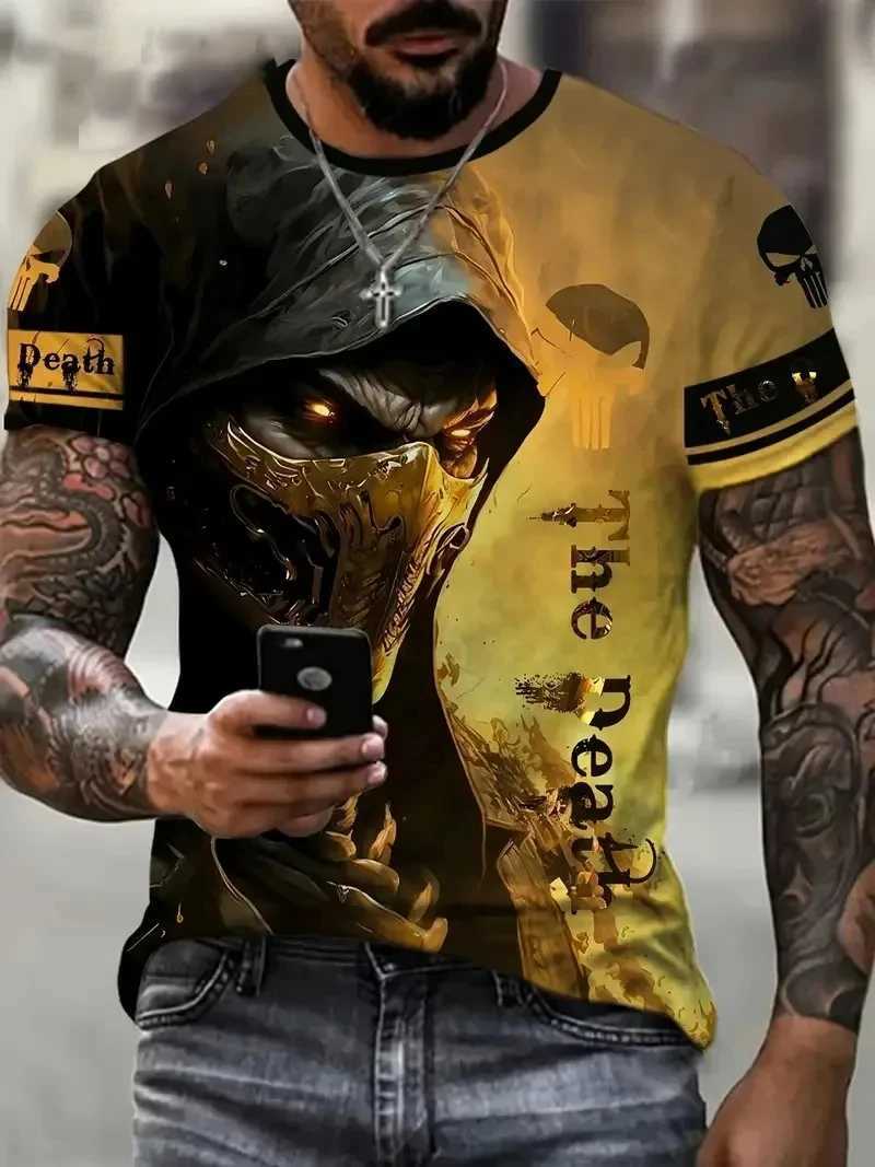 Horror Death Mens Skull T-shirt Short Sleeve 3D Printed Horror Street Hip Hop T-shirt O-Neck Loose Casual Summer Top W250403