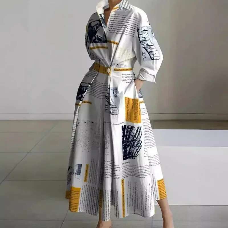 Fashionable Large Size Polo Collar Nine Sleeve Loose A- E Commute Elegant Swing Skirt Chinese Style Women's Dress