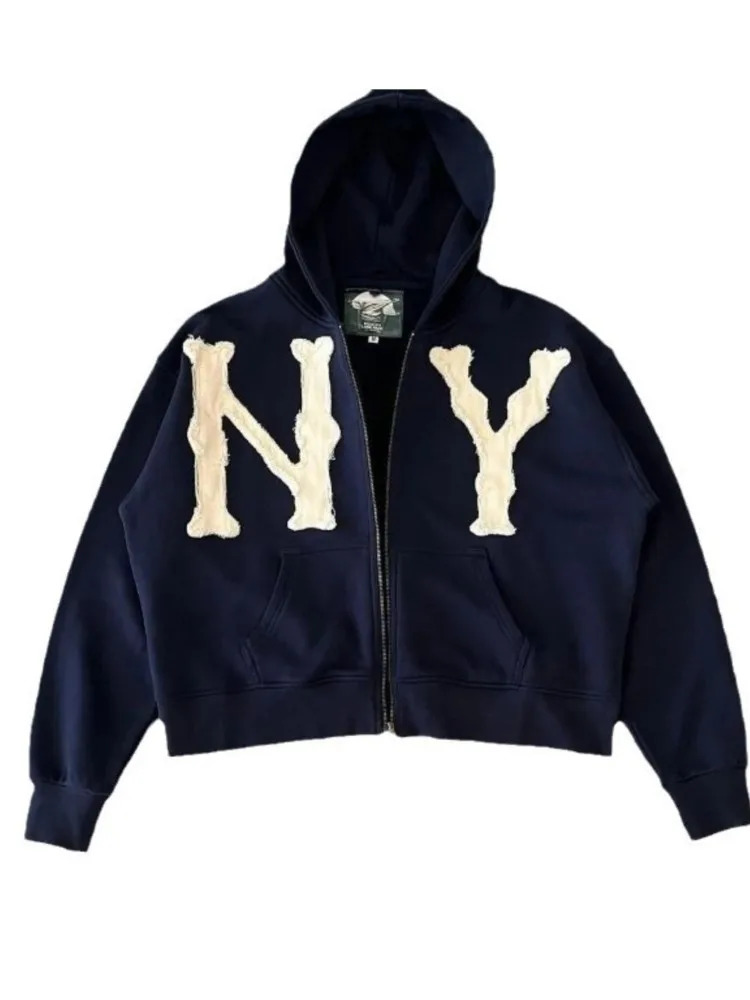 Oversized Sweatshirt Women Y2k American High Street Trend Jacket Men Letter Embroidered Zipper Hoodie Harajuku Fashion Retro Top 250403