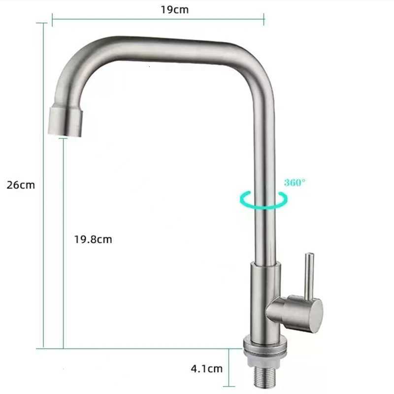 Stainless Steel Kitchen Faucet Single Lr Hole Tap Cold Sink Faucet Single Handle Deck Mounted Water Taphose not include Y251104