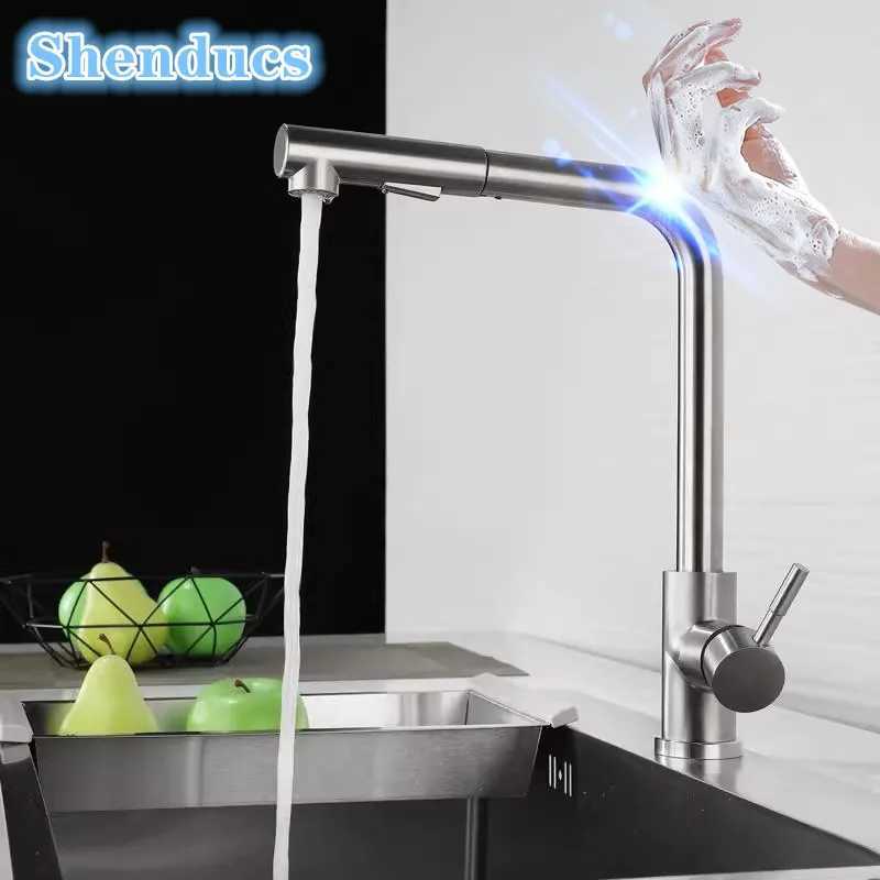 7 Word Touch on Kitchen Sink Faucets Stainless Steel Hot Cold Pl Out Kitchen Mixer Tap Bed Nickel Touch Kitchen Faucet Y251104