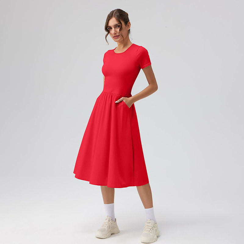 2025 New Summer Womens Fashion Casual Commuter Round Neck Short Sleeve Long Dress Launched
