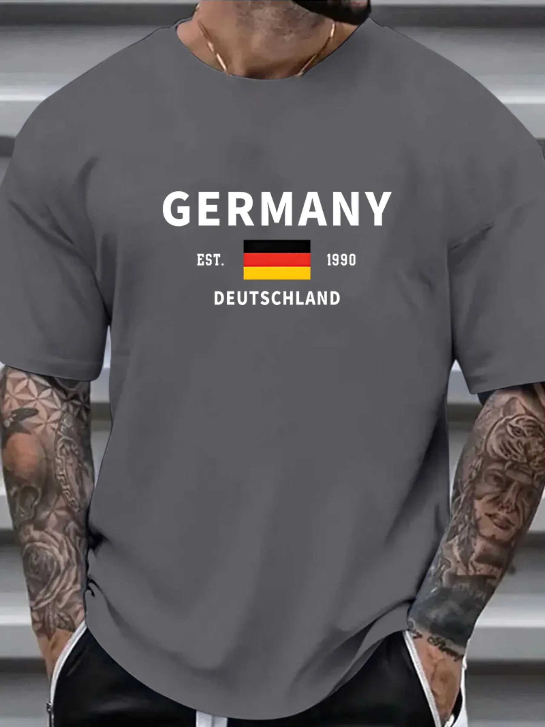 German flag mens casual retro O-neck short sleeved outdoor flower street clothing mens sportswear oversized clothing W250403