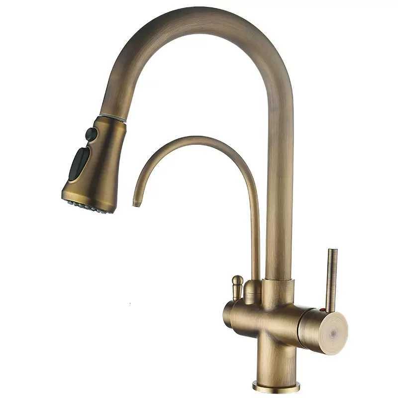 Antique Bronze Faucet Kitchen Pl Out Water ifier Sink Faucet 360 Rotate Hot Cold Drinking Water Filter Mixer Crane Vintage Y251104