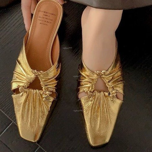 New Designer Sandals With Free Shipping Small Square Head Hollow Wrinkle Medium Thick Heel Half Dragged Metal Buckle Baotou Slippers For Women's 