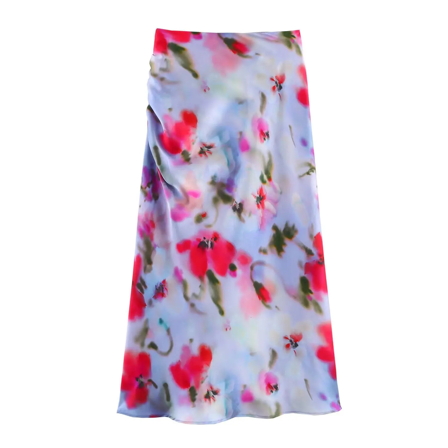 Womens Maxi Skirt with Side Pull Ruched and All Floral Patterns for Casual Clothing 250402