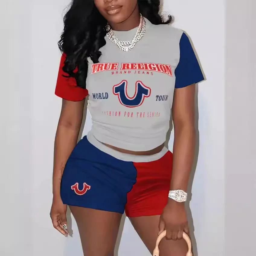 Short Sleeve Crop Tops Casual Biker Shorts Matching Set Summer Print Fitness Workout Tracksuits 2 Piece Sets Woman Outfits 250403