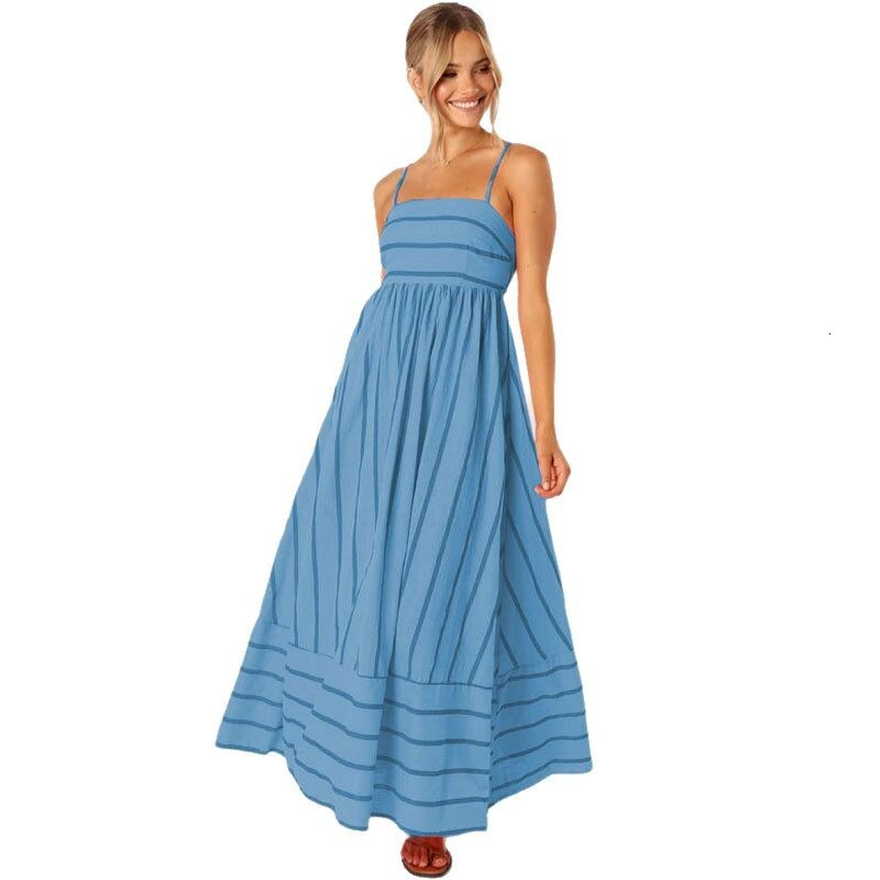2025 Spring/Summer New Womens Clothing Elegant Vacation Style Strap Striped Dress