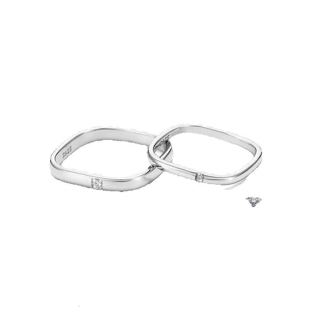 XXOFF Silver Inlaid South African Genuine Diamond Simple Plain Band Square Ring Niche Light Luxury Couple Rings 2022 New Model