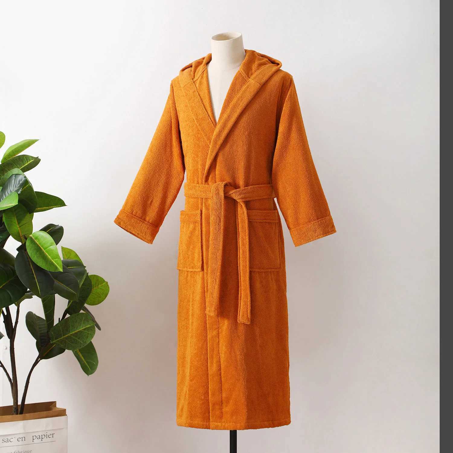 Mens Thick Warm Long Bathrobe Comfortable Bath Robe Male Dressing Gown Monochromatic Homewear Plus Size Winter C251104