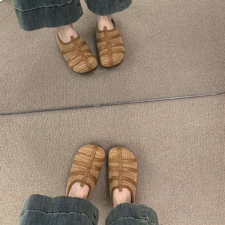 New Designer Sandals With Free Shipping Summer New Fashionable Woven Roman Sandals With Simple And High-end Genuine Leather Hollow Out Outer Half Drag