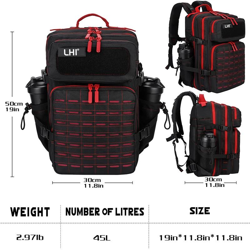 LHI 25L35L45L Gym Backapck Tactical Athlete Sports Fitness Bag Exercise Workout Weekend Travel Daypack with Bottle Holder 251104