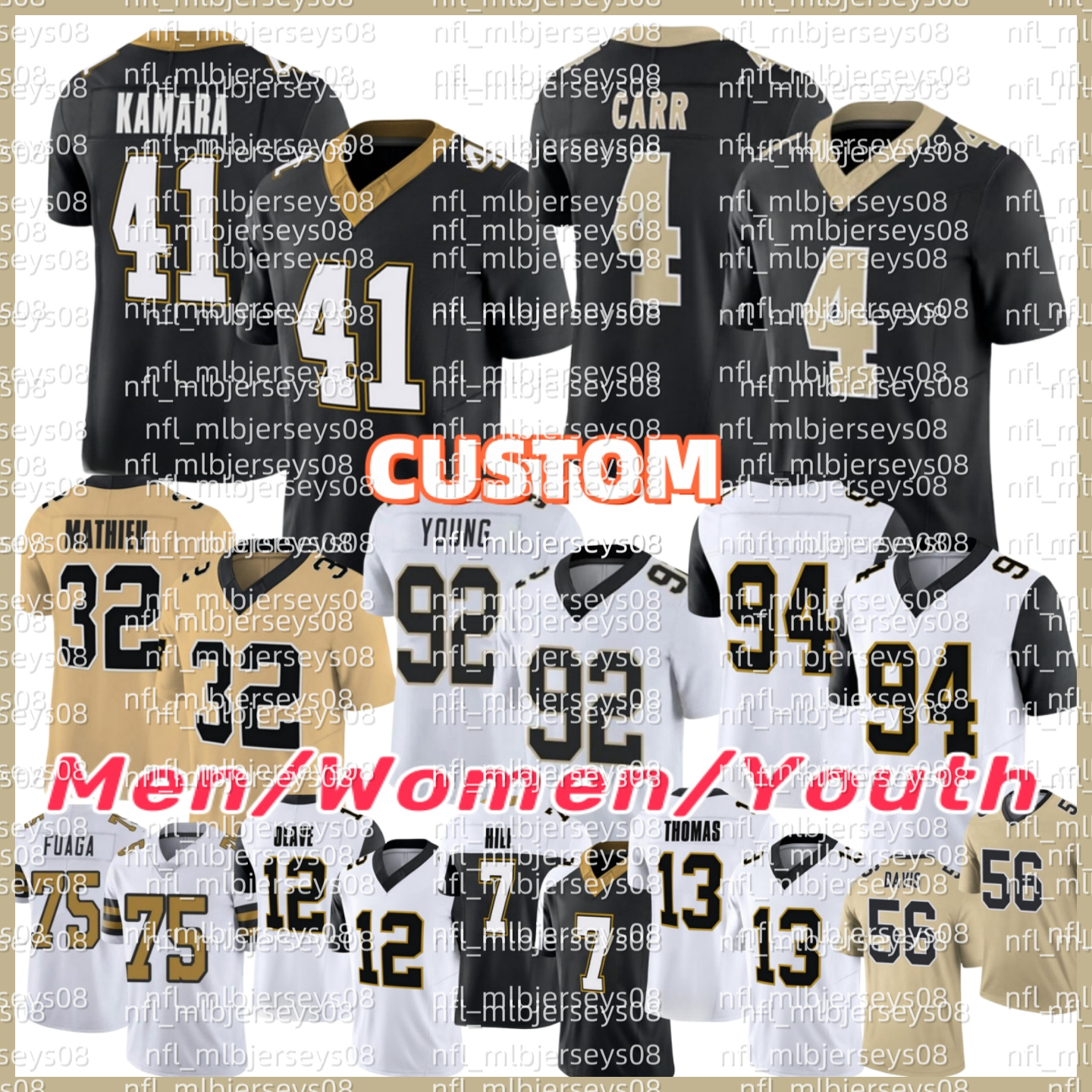NFL Saints Jersey Alvin Kamara Demario Davis Derek Carr Rashid Shaheed Tyrann Mathieu Taysom Hill Marshon Lattimore Spencer Rattler Cesar Ruiz Football Jersey nnk