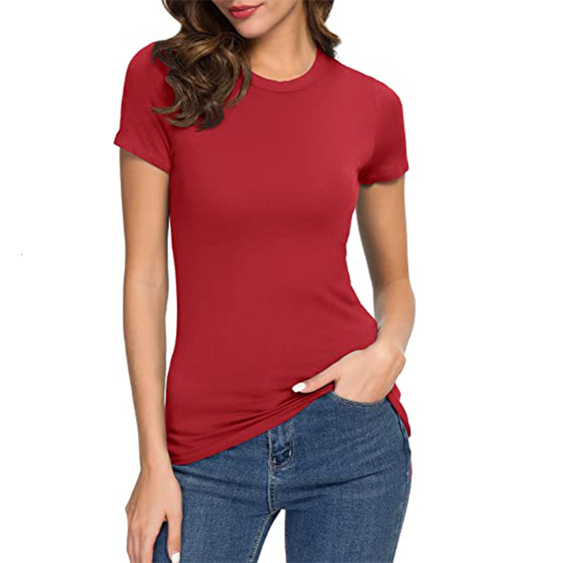 New hot selling women's T-shirt summer casual slim fit small round neck short sleeved top