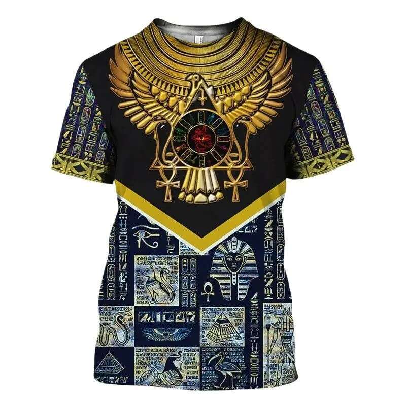 Egyptian Civilization Mural Totem 3D Haruku Print Men's And Women Summer Street Hip-Hop Retro Round Neck Short Sleeve T-shirt