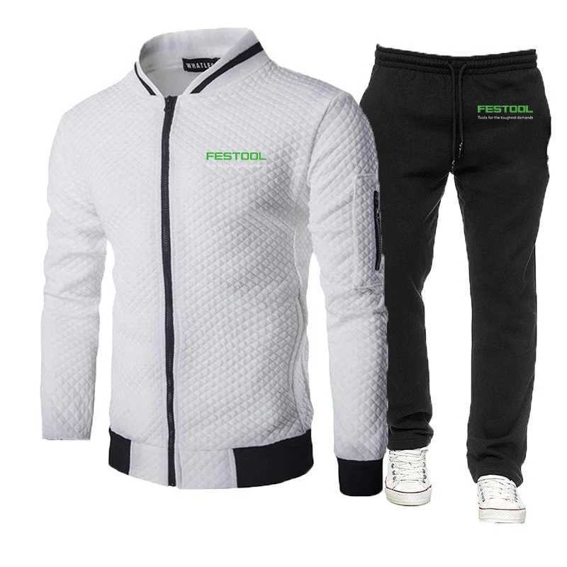 2025 Spring And Autumn Mans Fashion Slim Sets Festool Print New Type Lightweight Travel Zipper HoodiesLong Pants Suits J251104