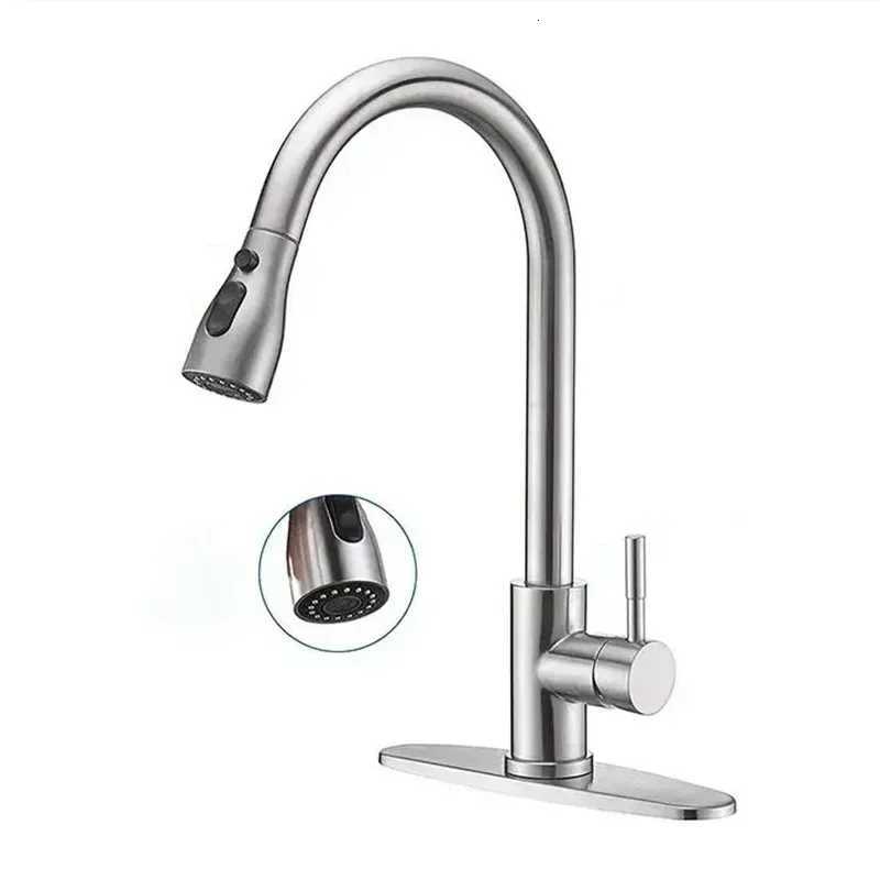 304 Stainless Steel Kitchen Faucet with Hot and Cold Water Mixer Retractable Pl-Out Design for Washing Basin and Sink Y251104