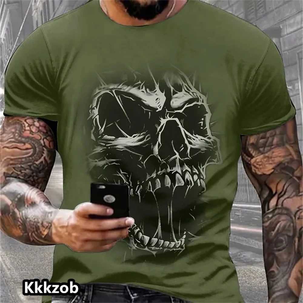 Skull graphic horror printed top short sleeved mens T-shirt fashionable casual oversized T-shirt street clothing W250403