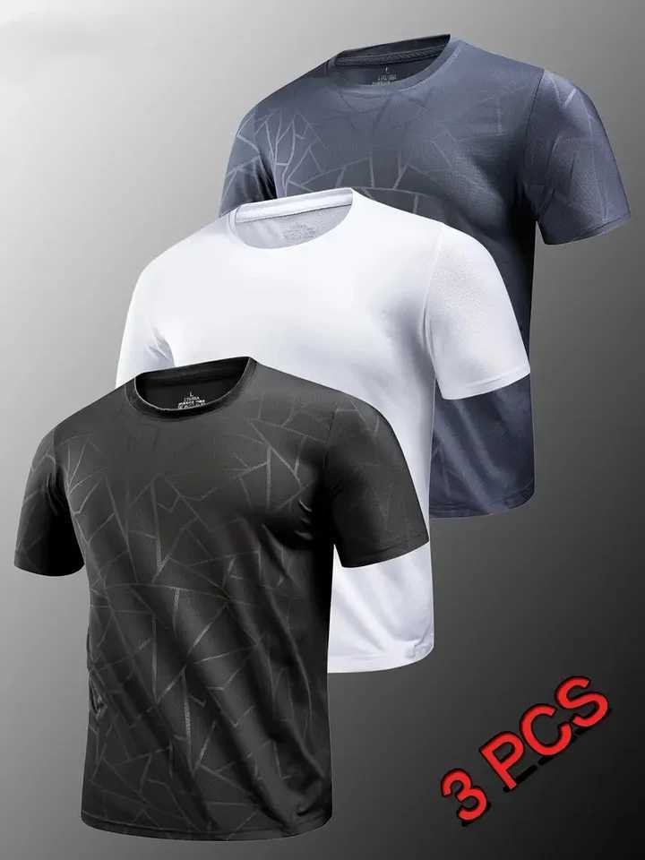 Three Piece Set Tee Simple Solid Color Style Mens T shirt Fashion Quick Dry Loose Short Sleeve Summer Casual O-neck Sports Tops W250403