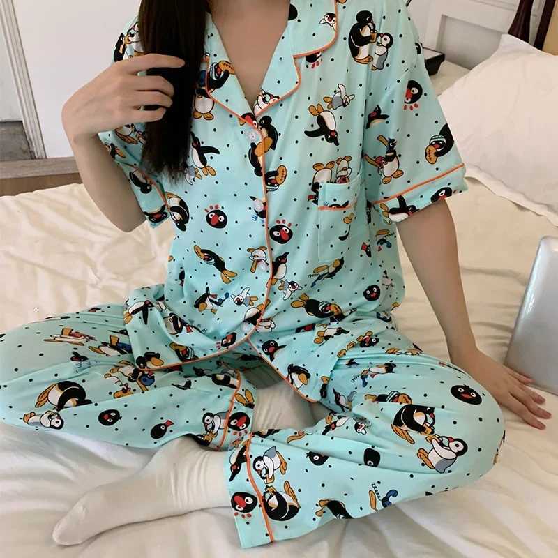 Fashion Kawaii Cute Cartoon Little Penguin Print Womens 3pcs Pajamas Korean Y2k Milk Silk Homewear 2024 New Fall/winter Lady Sleepwear Y251104