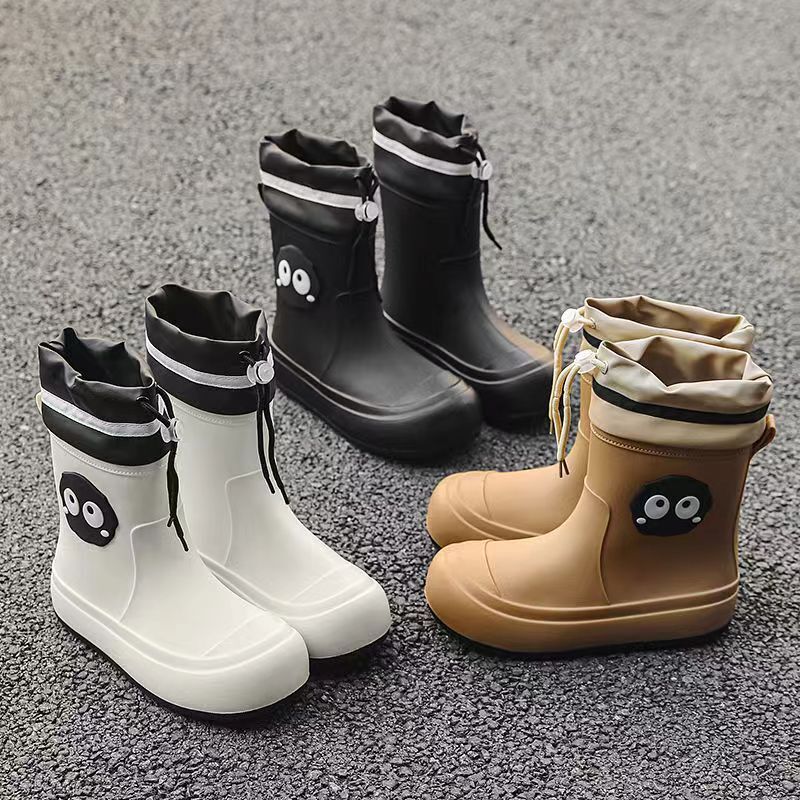 Designer Boots for Women Adult Students Mid-Calf Cuffed Outdoor Waterproof Rain Boots Parent-Child Big Kids Non-Slip Water Shoes