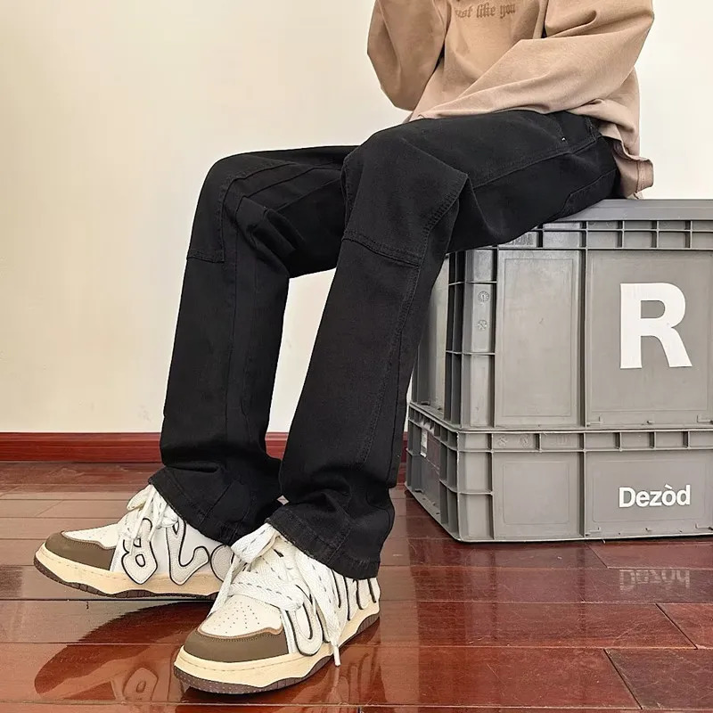 Y2K Streetwear Kpop Flare Jeans Cargo Pants Mens Straight Old Retro Hip Hop Cowboy Trousers Pantalones Hombre 250402