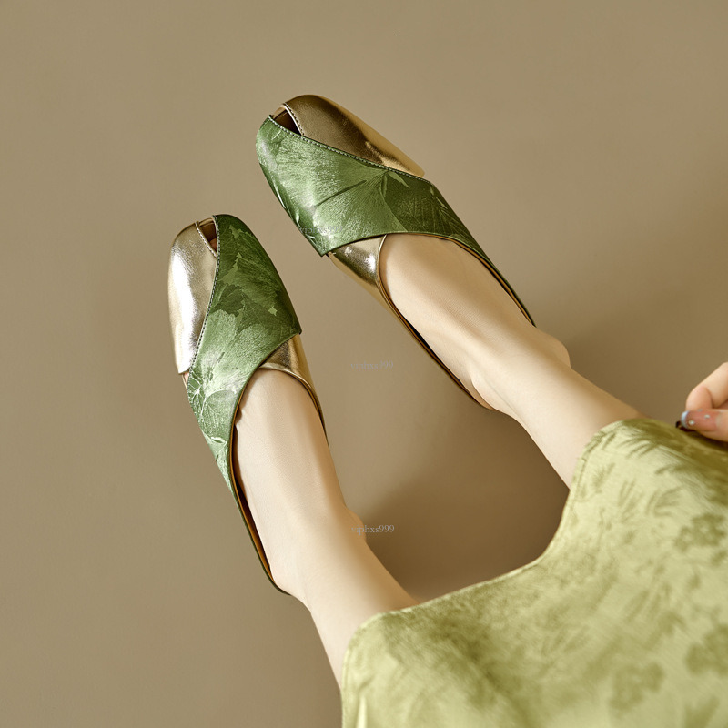 New Designer Sandals With Free Semi Dragged Women's Summer Soft Leather National Style Printed Color Blocked Square Head Hollow Flat Bottom Lazy 