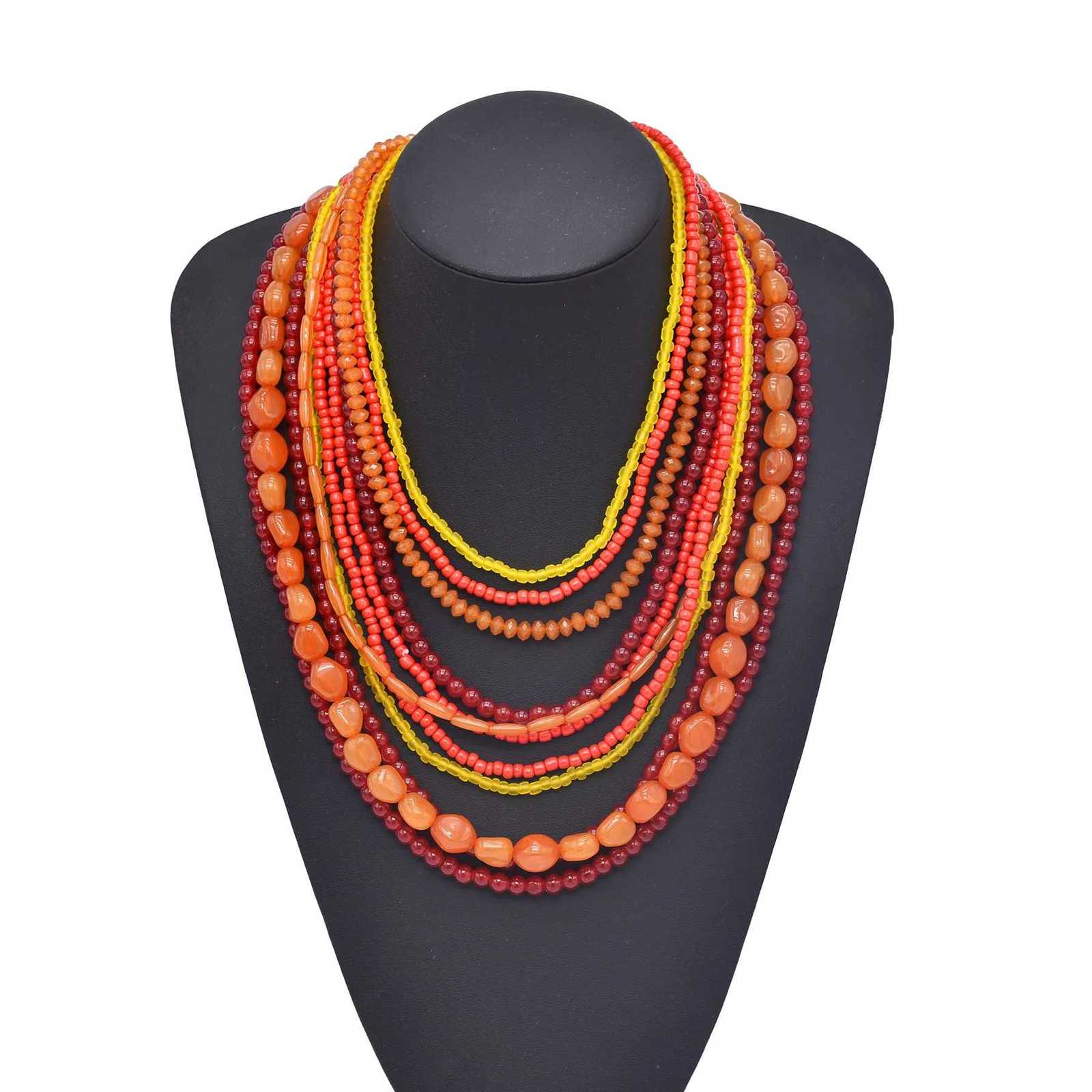 Multi Layer Orange Red Acrylic Resin Bead Necklace for Women European American Trendy Bib Choker Collar Neck Jewelry AccessoriesXJ251104