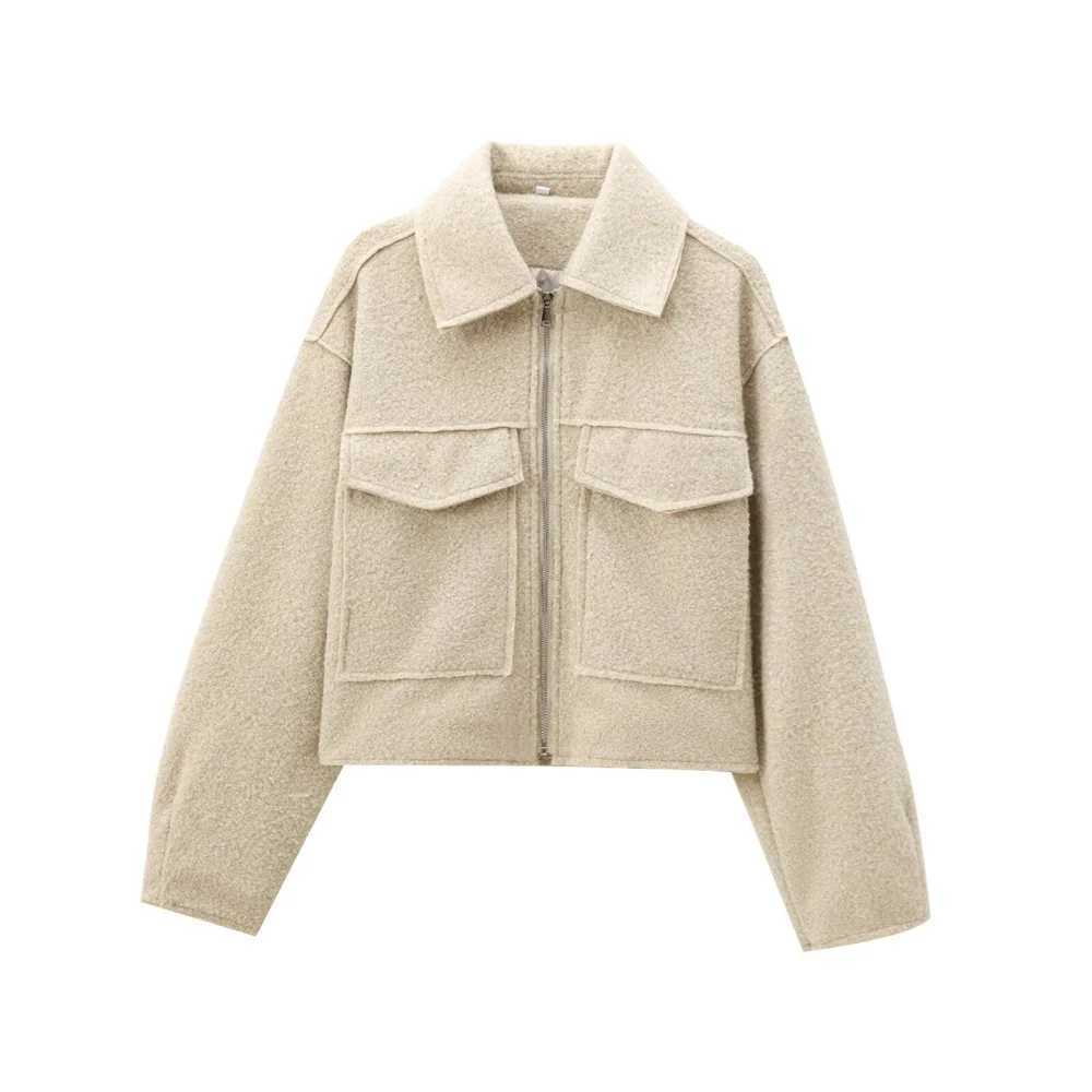 2024 AutumnWinter New Product Casual Womens Wear Simple and Fashionable Collar Pocket Decoration Short Jacket Coat J251103