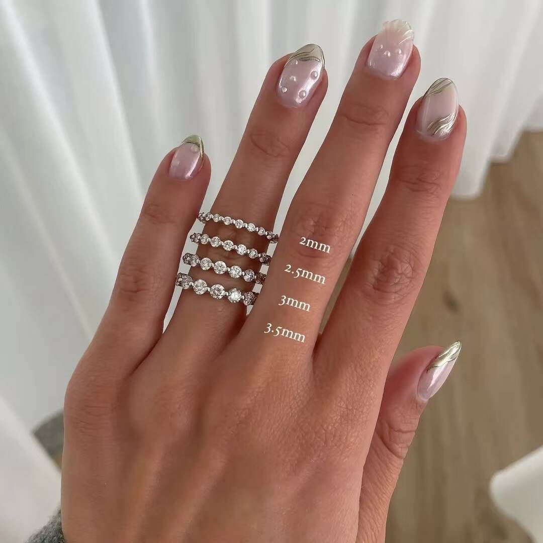 18K White Solid Gold Wedding Band 2mm 3mm Gemstone Eternity Ring GRA Certified Moissanite Ring Elegant Jewelry