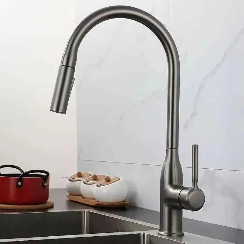 Pl Out Spout Kitchen Sink Faucet Spring Faucets 360 Rotation Mixer Tap Hot Cold Water with Pl Down Tap Sprayer with Hose Y251104