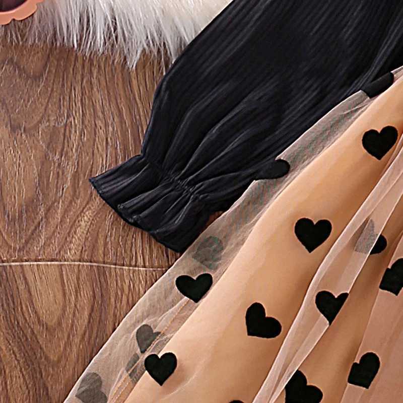 Dress Kids Girls 4-7 Years Black Long Sleeve Knitted Mesh Patchwork Dress For Girls Baby Girls Birthday Party Evening Dress C251104