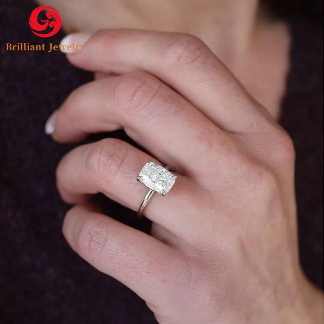 14k Solid Gold AU585 30ct Elongated Cushion Cut Wedding Band 8x10mm D VVS Moissanite Ring