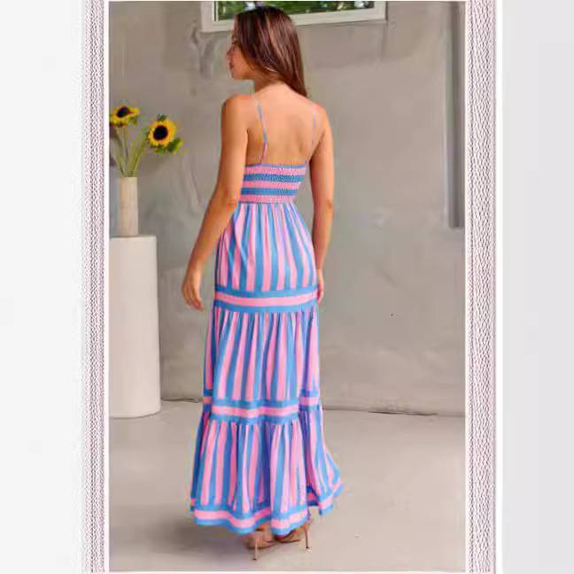 2024 Tk new striped floral sexy bag chest large swing adjustable buckle suspender dress