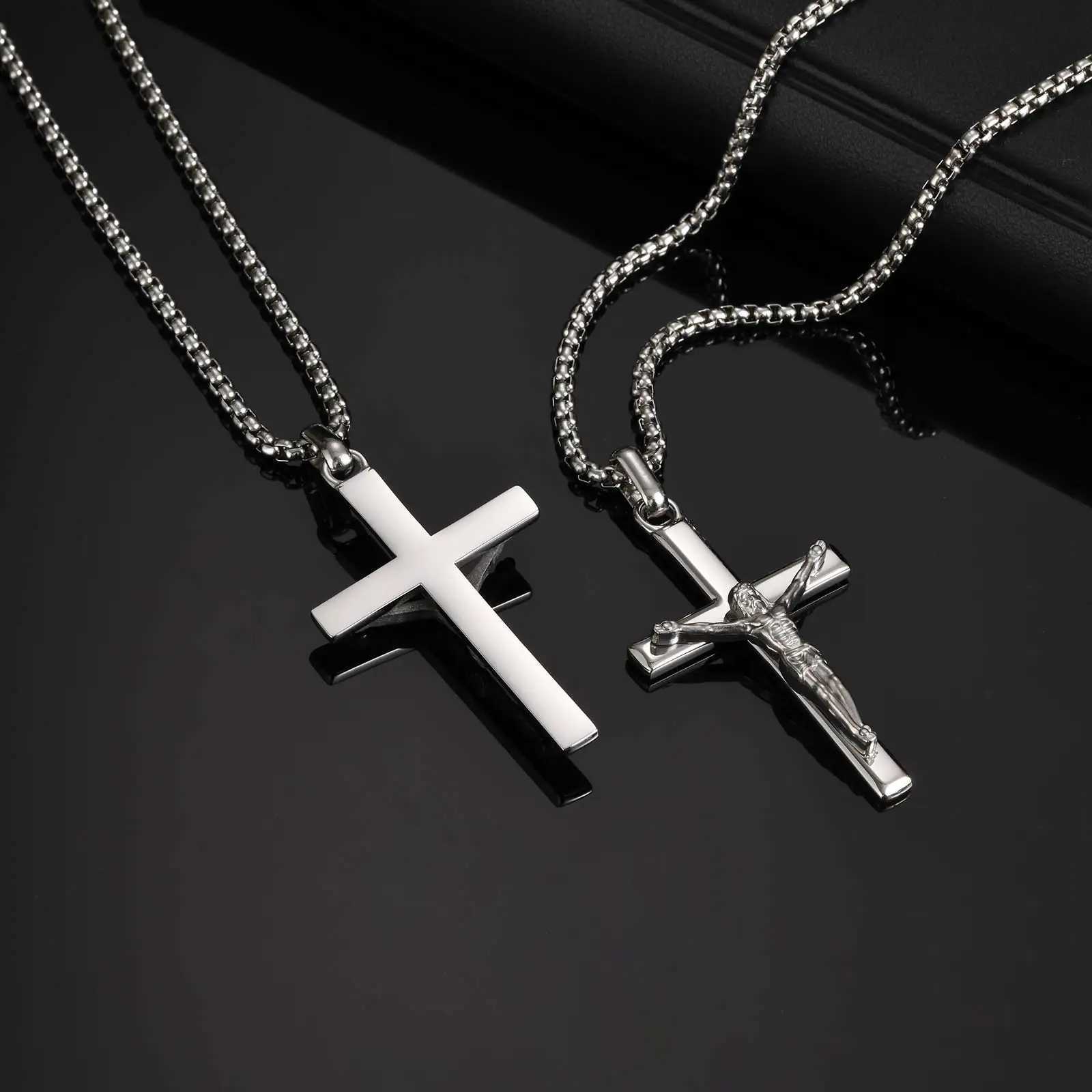 Vnox Classic Cross Pendant Necklace Stainless Steel Holy Jesus Cross Pendant Catholic Gift For MenXJ251104