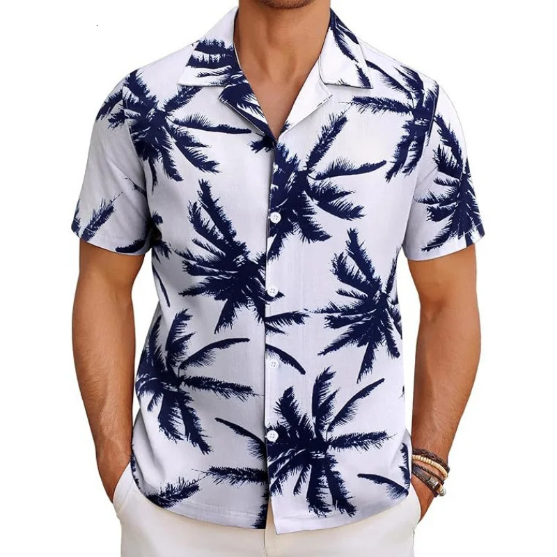Mens Hawaiian shirt tropical short sleeved casual button floral summer beach shirt pocket mens shirt 250402