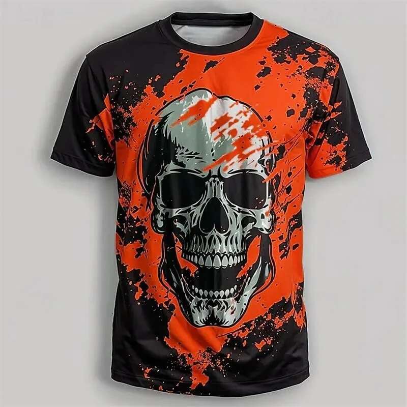 Summer Fashion New Printed T-shirt with Skull Pattern Round Neck Short Sleeve Plus Size Comfortable Men's Top