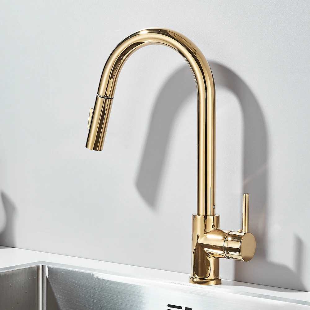 Pl Out Kitchen Faucet 2-Ways Stream/Shower Sprayer Deck Mounted Hot and Cold Water Mixers Single Handle Taps Y251104
