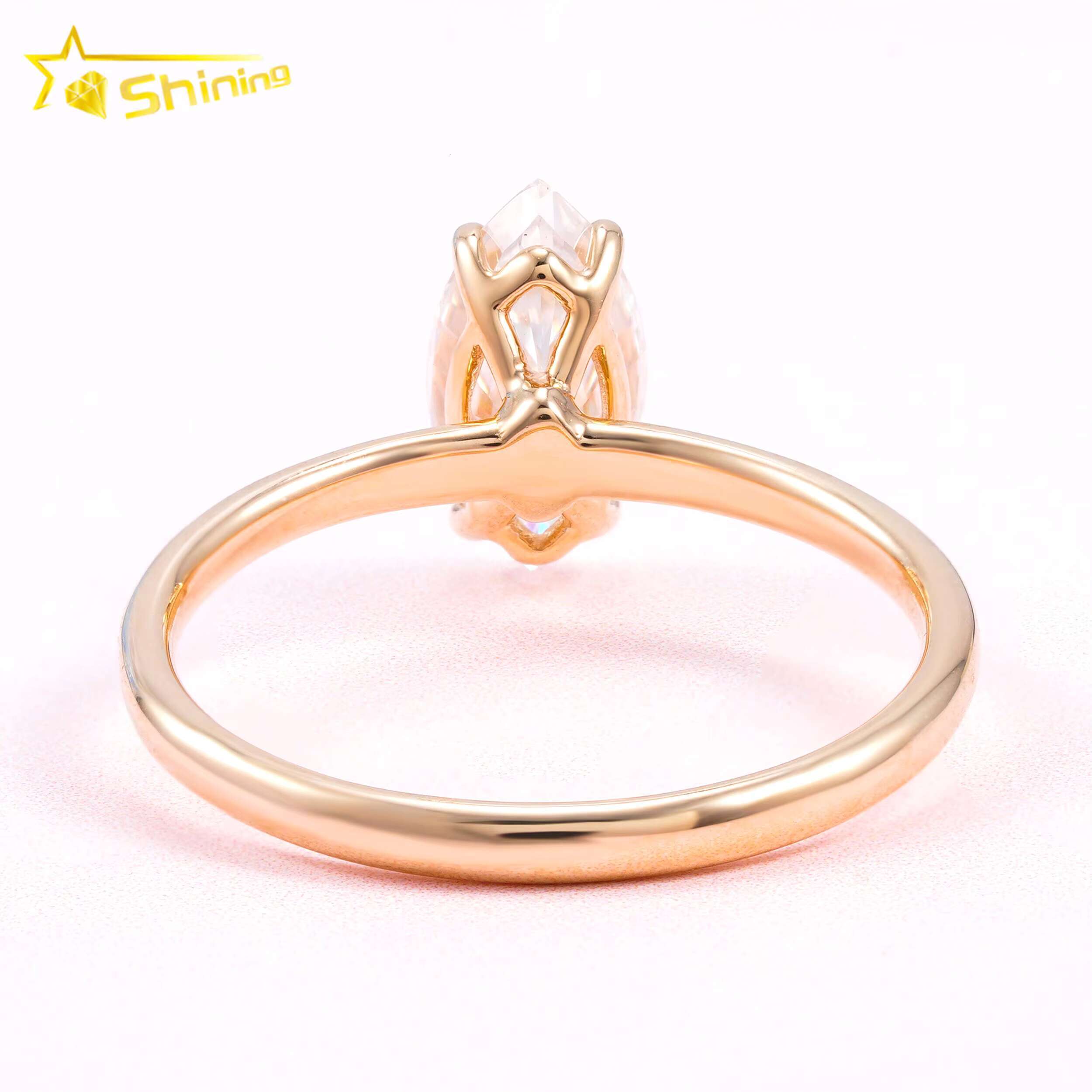 Hot Sale Lab Grown Diamond 14K Solid Yellow Gold Salitaire Marquise Cut Diamonds Plain Band Symple Design Engagement Rings