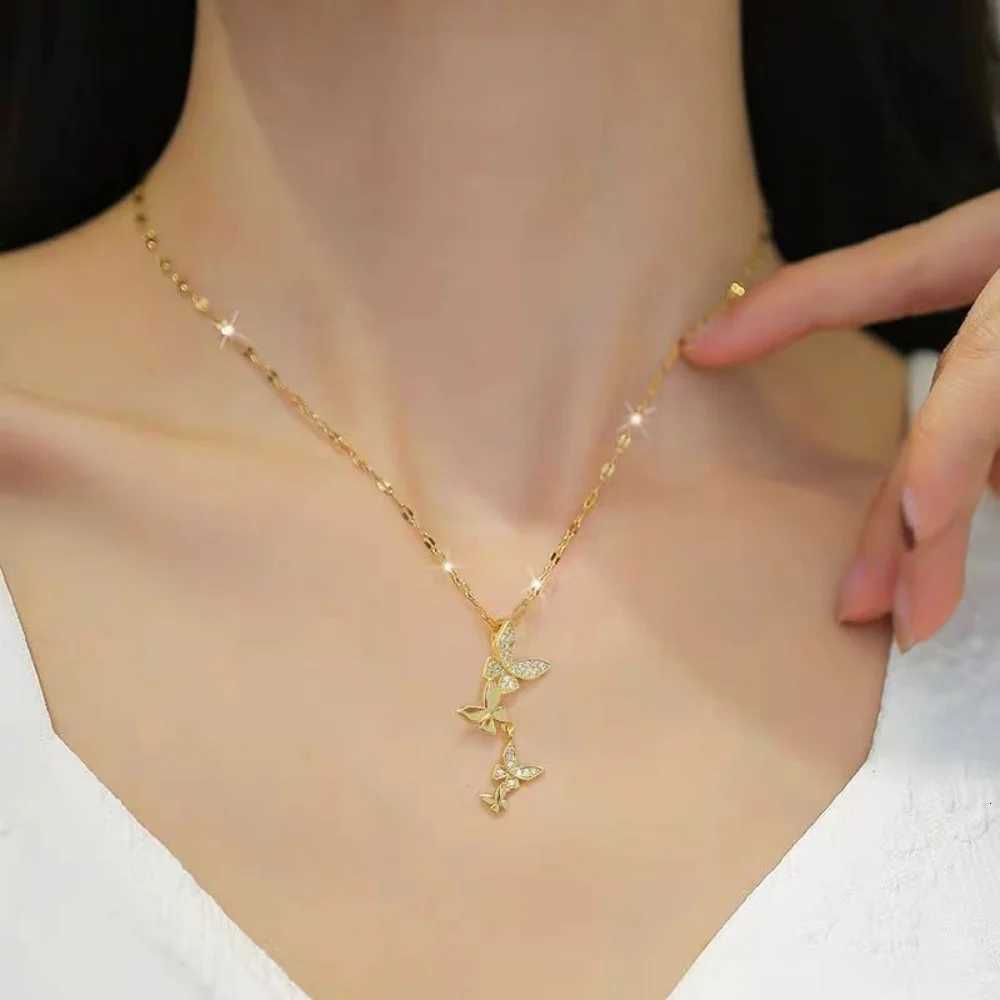 Stainless Steel Love Heart Butterfly Copper Pendant Necklace For Women Girls Cute Clavicle Chain Wedding Birthday Jewelry GiftsXJ251104