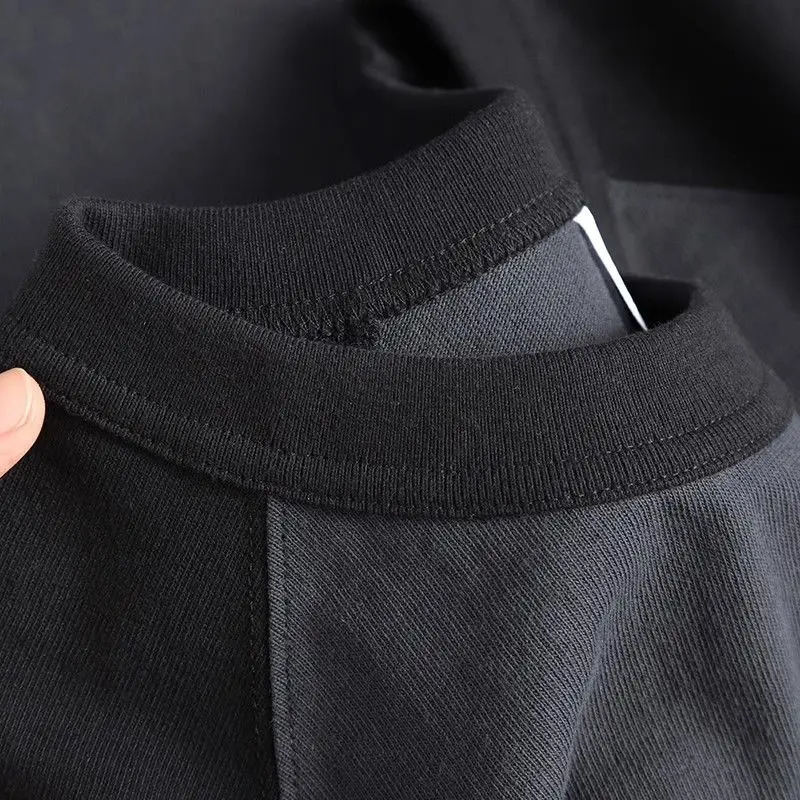 Classic 300g heavy-duty contrasting patch work short sleeved T-shirt womens loose round neck half sleeved top 250403