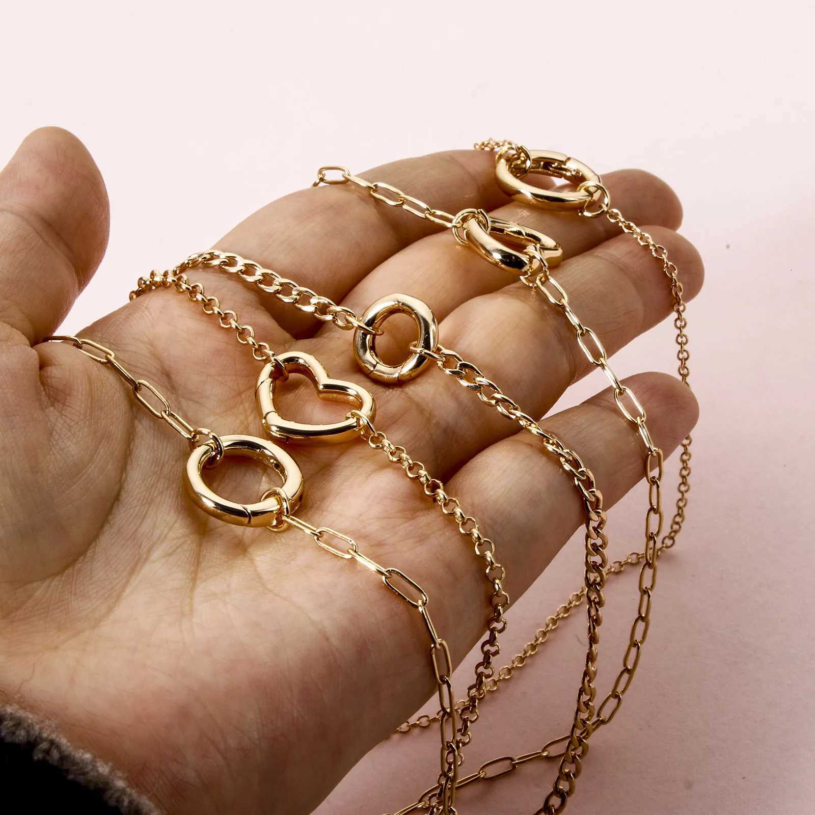 1 Piece Brass Link Chain Necklace 18K Gold Plated With Heart Round Spring Ring Clasp For Women Men Jewelry Necklaces GiftsXJ251104