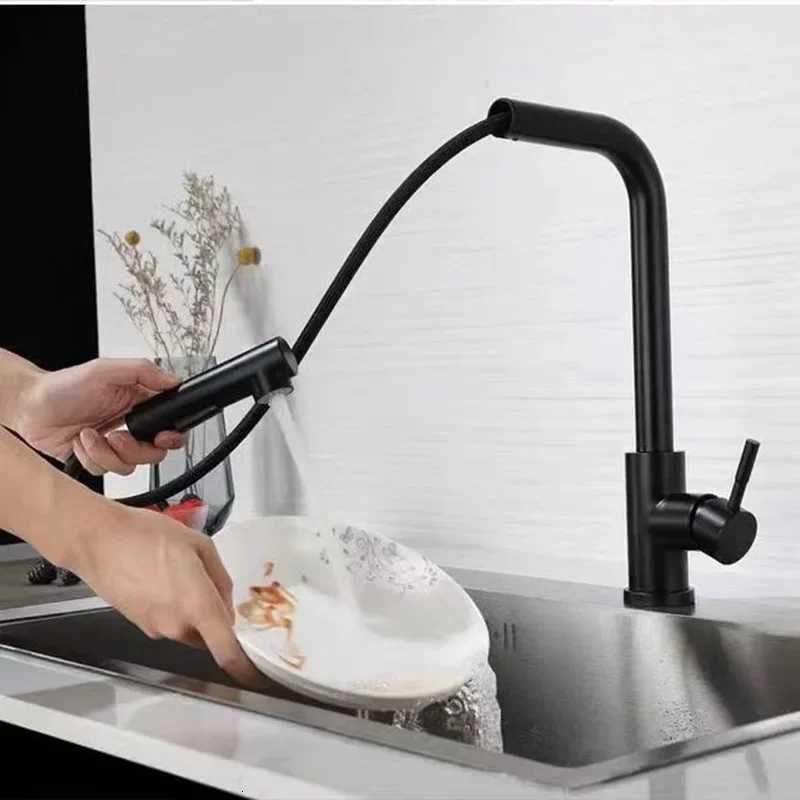 Sing Black Pl Out Kitchen Sink Faucet Two Model Stream Sprayer Nozzle Stainless Steel Hot Cold Wate Mixer Tap Deck Y251104