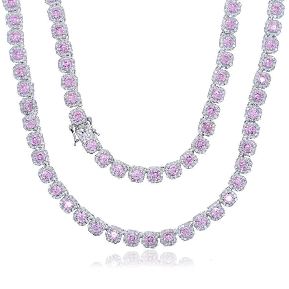 Iced Out Clustered Tennis Chain Necklace Hip Hop Rainbow Cubic Zirconia Silver Color Fashion Rock Women JewelryXJ251104