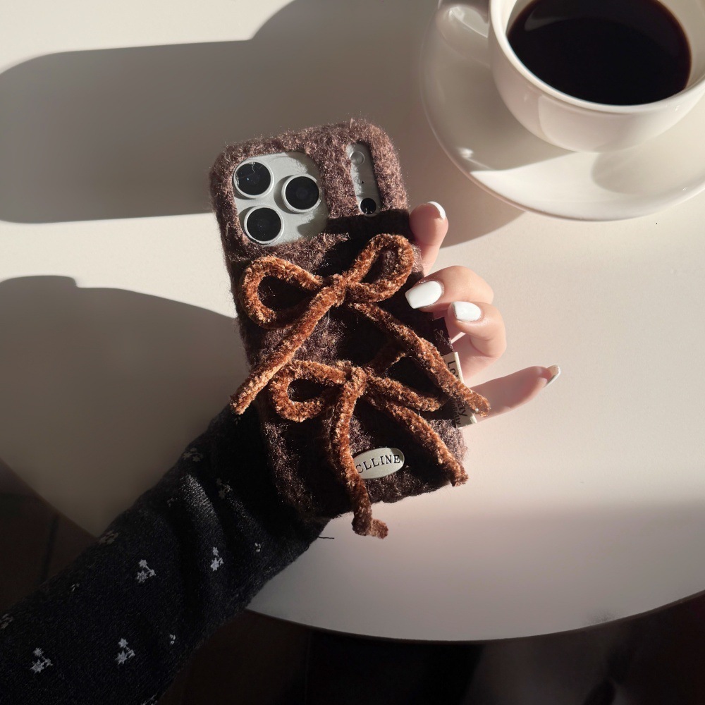 Velvet Bowknot Solid Color Phone Case Compatible with iPhone 17/16 Pro Max Simple Cartoon iPhone 15/14 Pro Shockproof