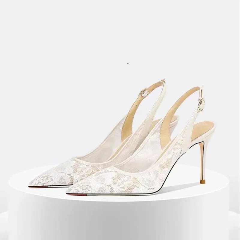 Lace Womens High Heels Sexy Party Pumps 2025 New Fashion Pointed Toe Buckle Strap Thin Heel Slingbacks Womens Sandals W251104