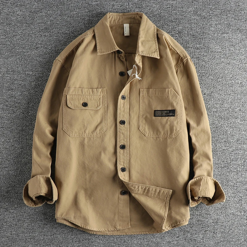 Product pocket sticker n retro trend long sleeved shirt mens autumn youth cotton jacket 250403e