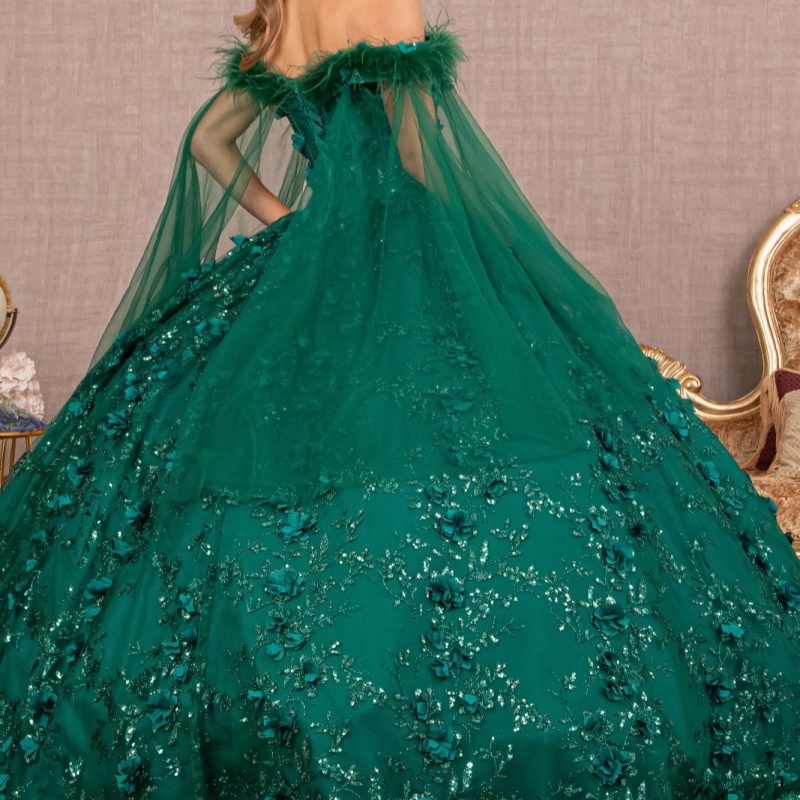 Blackish Green Shiny Princess Quinceanera Dresses Sequin Appliqued Flower Beads With Cape Tull Sweet 16 Dress Ball Gown Vestidos 15 Anos