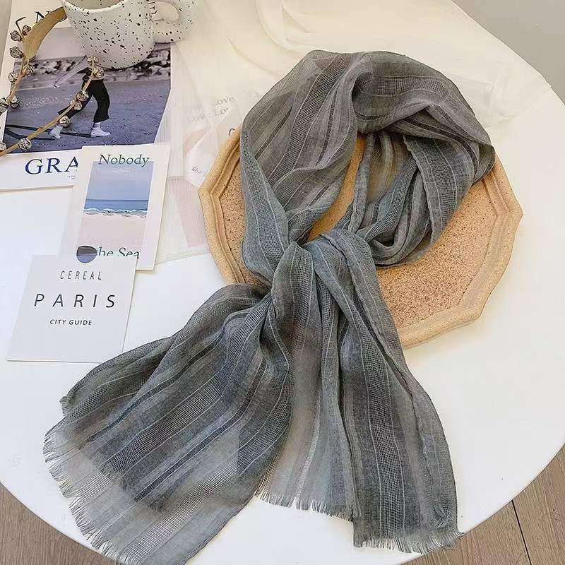 T411 Korean short cotton and linen scarf shawl dual-purpose female literary solid color linen silk scarf spring and autumn fashion beach towel tide