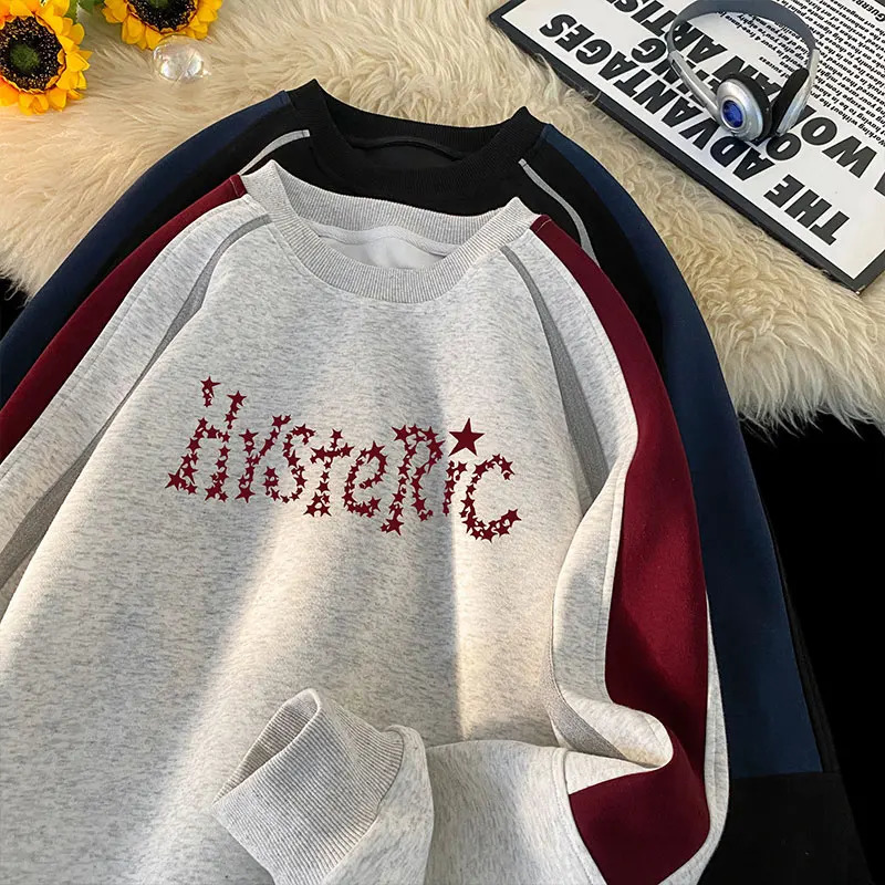 Mens Streetwear Hip Hop Colorblock Sweatshirt Loose Long Sleeve Casual Pullover Round Neck Sweatshirts 250321